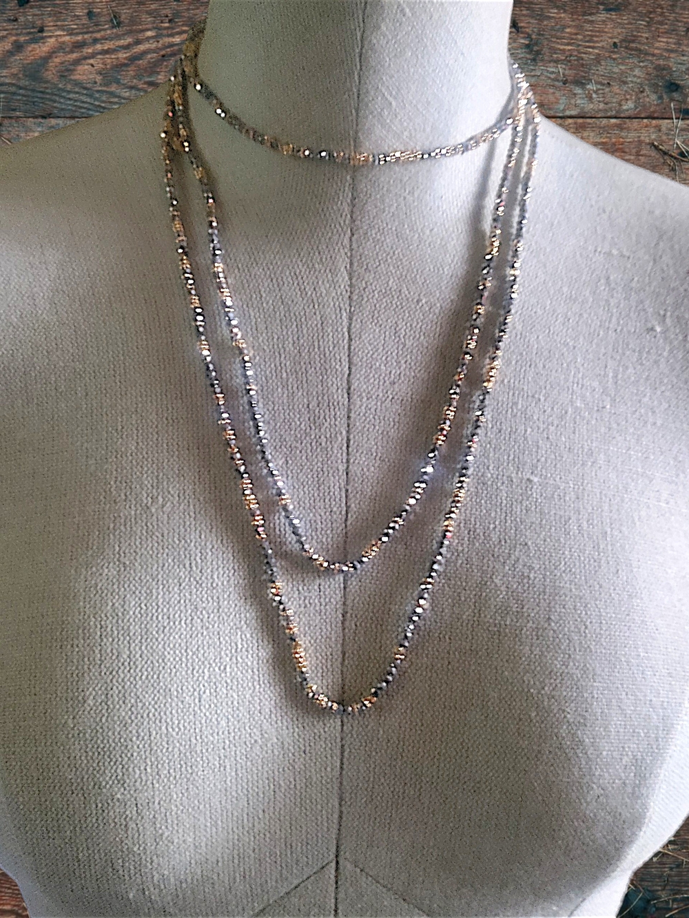 Layered Silver and Gold Beaded Necklace - Women Jewelry